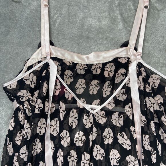 Betsey Johnson Slip Dress Women’s M Pink Bow Floral Babydoll Intimates Sheer Y2K - Picture 3 of 7